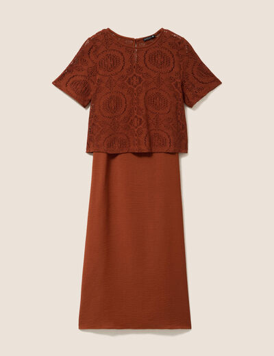 Robe 2 en 1 col rond marron fonc&eacute; femme