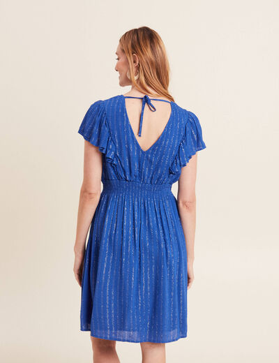 Robe droite fluide smockée bleu electrique femme