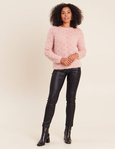 Pantalon iris&eacute; en similicuir noir femme