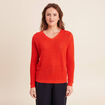 Pull manches longues col en V orange fonc&eacute; femme