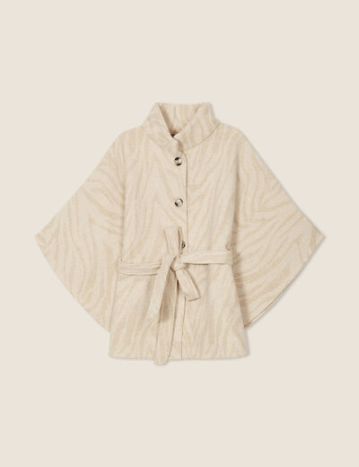 Cape boutonnée et ceinturée beige femme