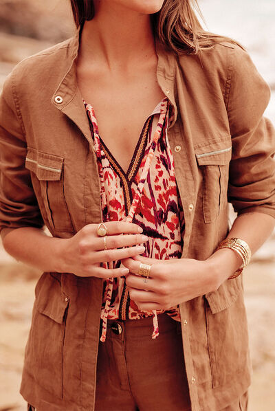 Veste droite ceinturée marron femme
