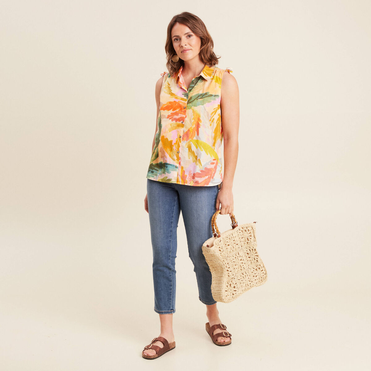 Chemise sans manches en coton multicolore femme
