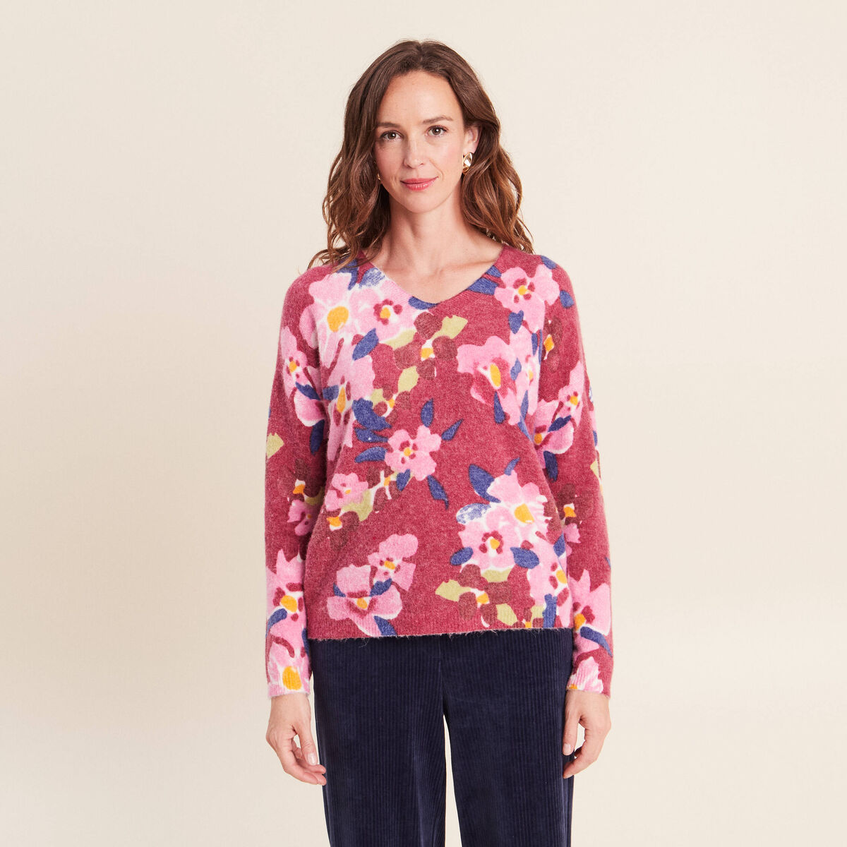 Pull manches longues rose femme