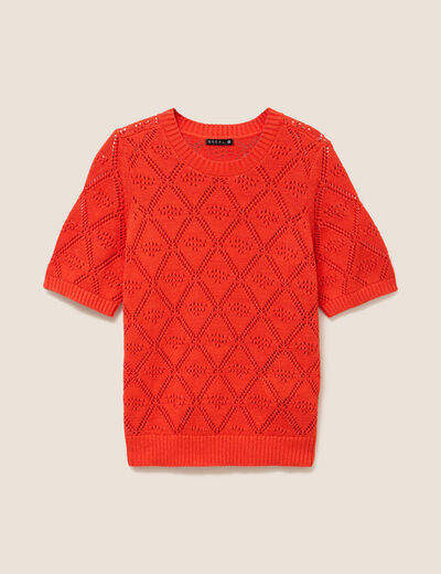 Pull droit court manches courtes orange fonc&eacute; femme