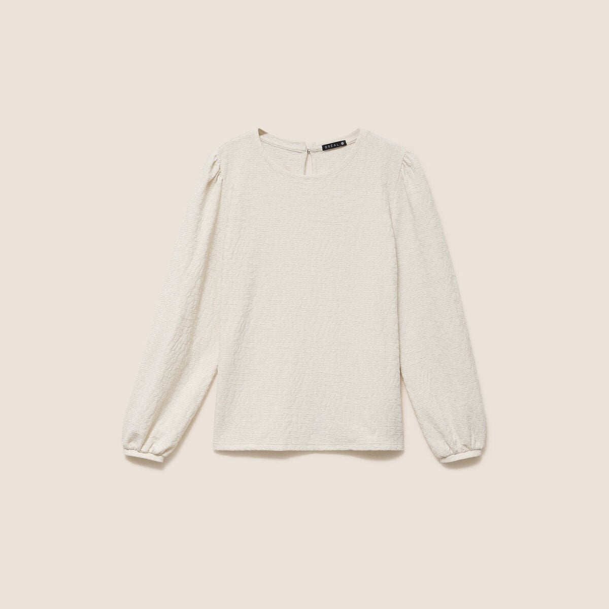 Blouse col rond manches longues ivoire femme