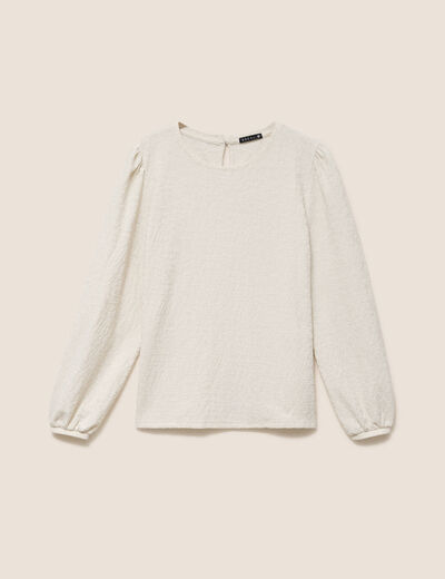Blouse col rond manches longues ivoire femme
