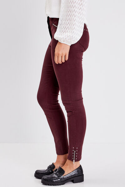Pantalon slim taille basculée rouge foncé femme