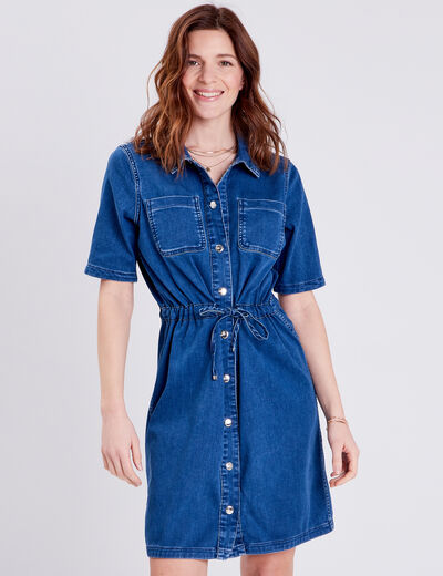 Robe droite en jean réversible denim double stone femme