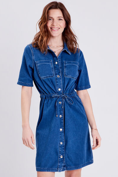 Robe droite en jean réversible denim double stone femme