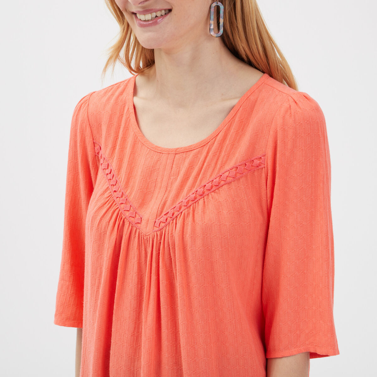 Blouse manches 3/4 orange clair femme