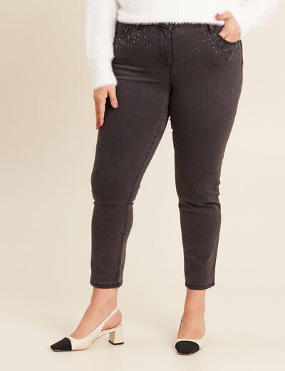 Jean ajusté taille basse denim gris femme