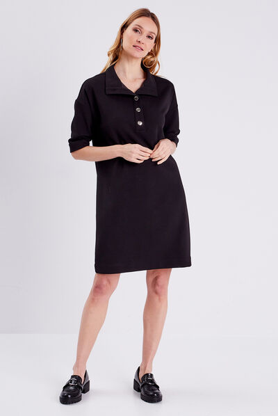 Robe droite manches 3/4 noir femme