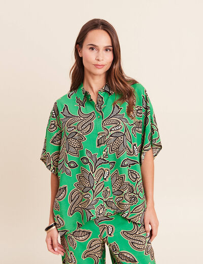 Chemise ample manches courtes fluide vert femme