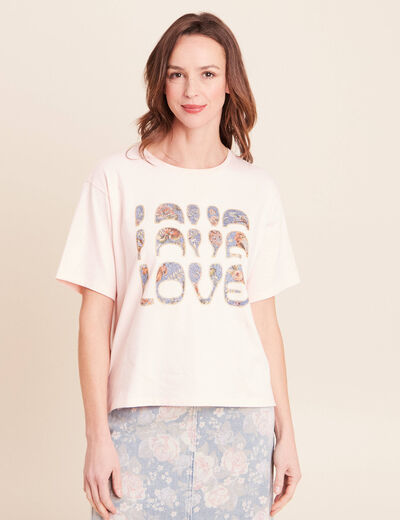 T-shirt col rond manches courtes rose clair femme