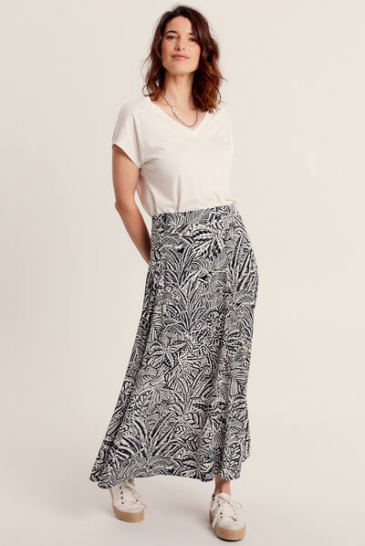 Jupe longue évasée bleu marine femme