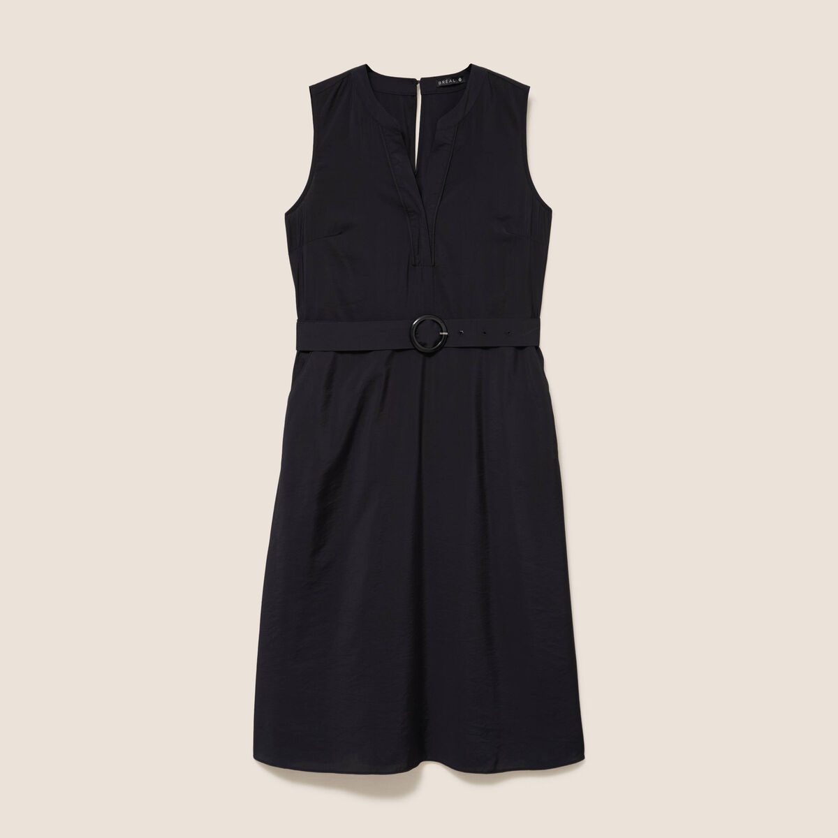 Robe &eacute;vas&eacute;e 3/4 sans manches ceinture noir femme