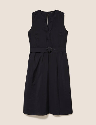 Robe &eacute;vas&eacute;e 3/4 sans manches ceinture noir femme