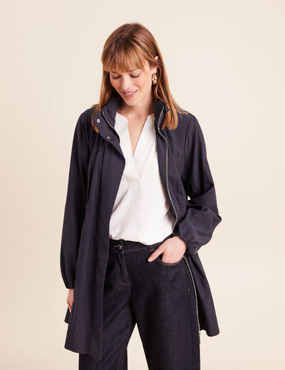 Parka cintr&eacute;e longue doubl&eacute;e bleu fonc&eacute; femme