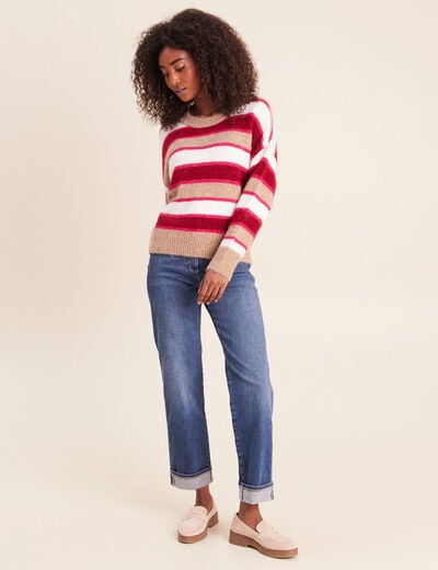 Pull col rond rose femme
