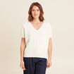 Pull col V manches courtes ecru femme