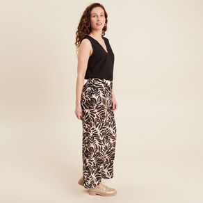 Pantalon fluide taille haute marron foncé femme