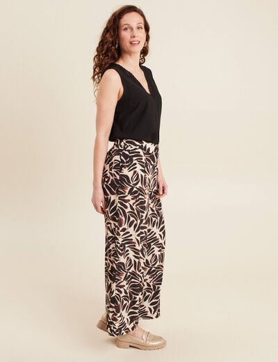 Pantalon fluide taille haute marron foncé femme