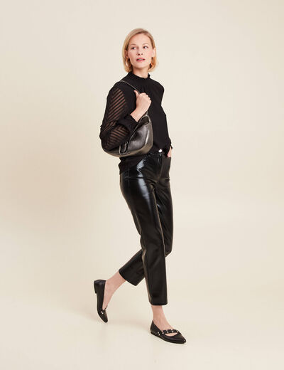 Pantalon droit simili cuir noir femme