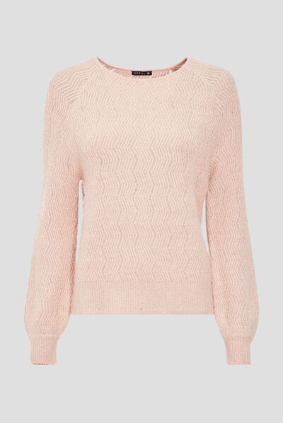 Pull manches longues à sequins vieux rose femme