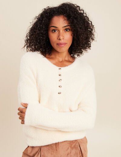 Pull col tunisien ivoire femme