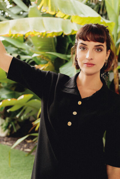 Robe droite manches 3/4 noir femme
