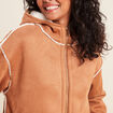 Manteau su&eacute;dine &agrave; capuche marron femme