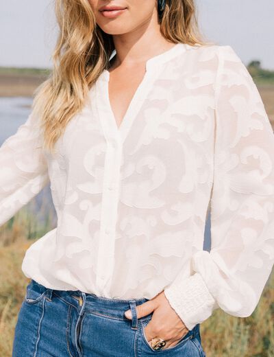 Chemise ample manches longues ecru femme