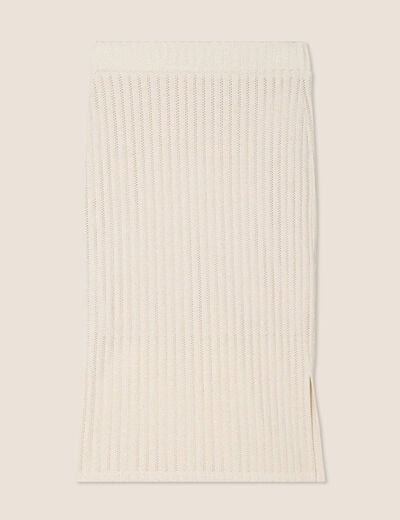 Jupe tricot longue tube ecru femme
