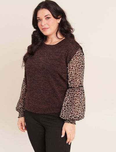 T-shirt col rond manches longues noir femme