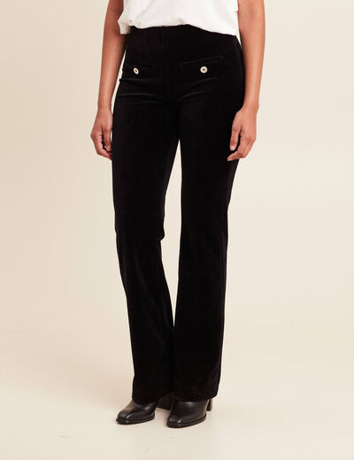 Pantalon large taille haute velours noir femme
