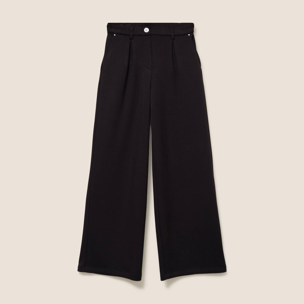 Pantalon coupe large taille haute maille noir femme