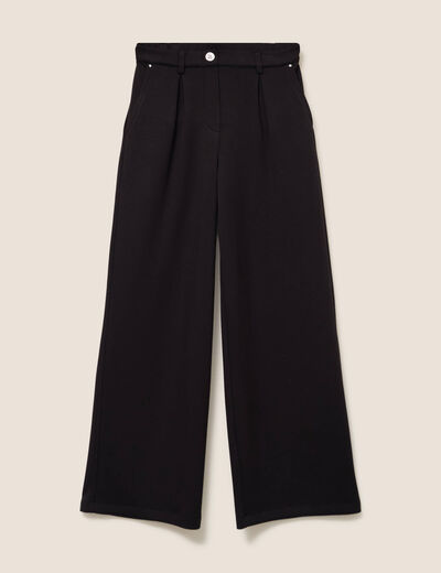 Pantalon coupe large taille haute maille noir femme