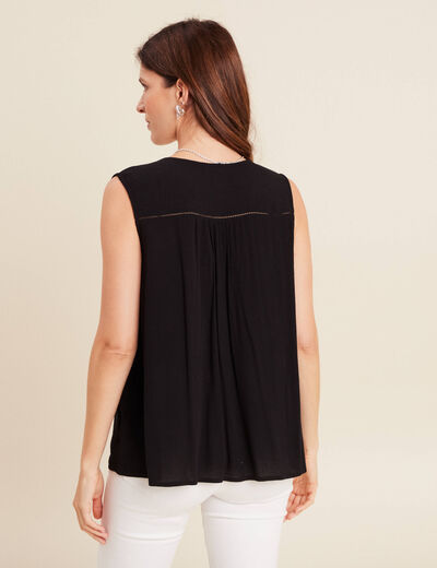 Blouse ample sans manches col rond noir femme