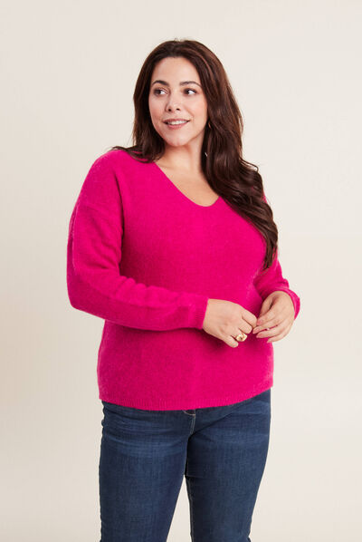 Pull manches longues rose fushia femme