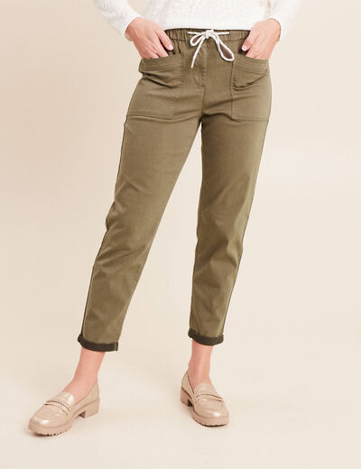 Pantalon coupe mom 7/8&egrave;me vert kaki femme