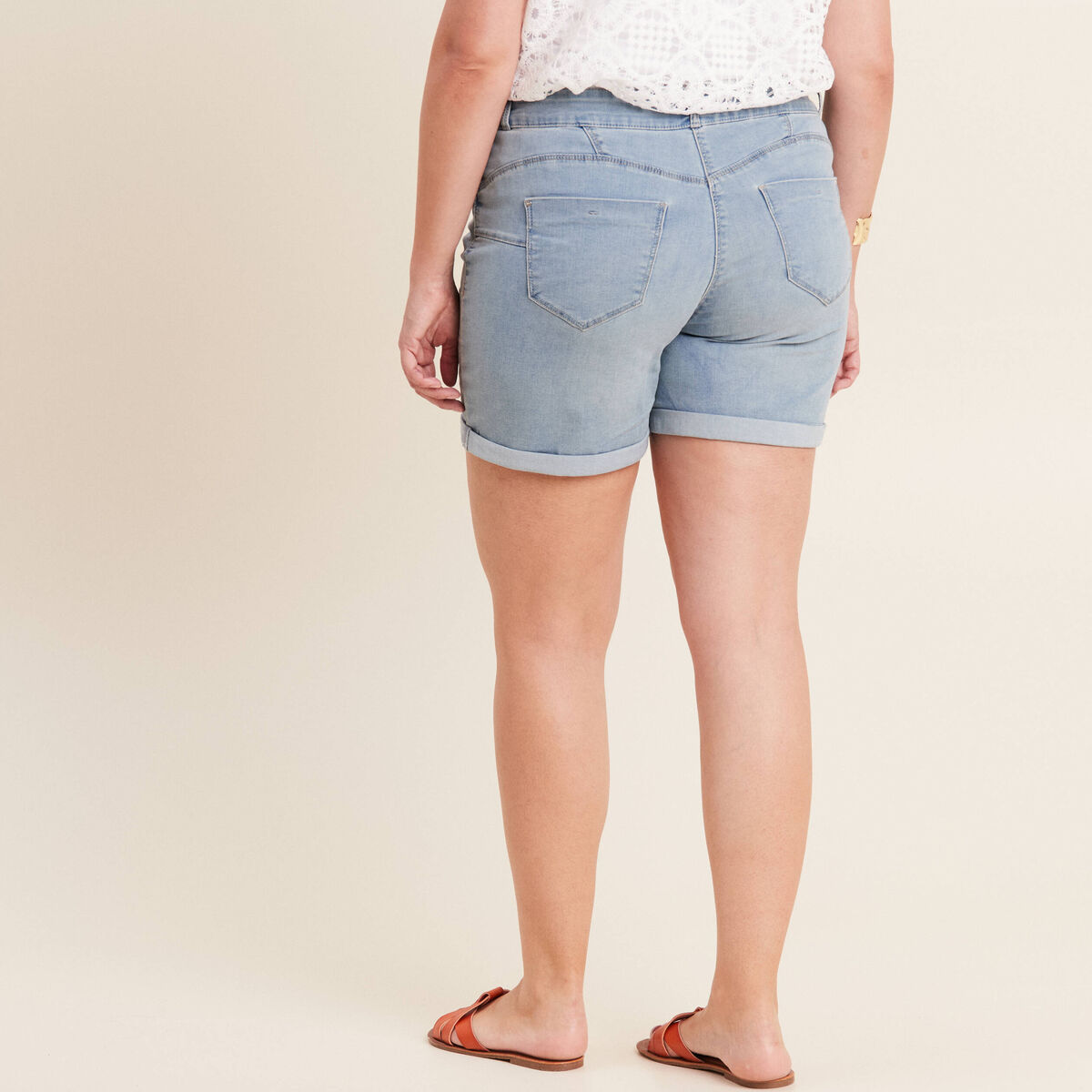 Short droit taille standard denim baby bleu femme