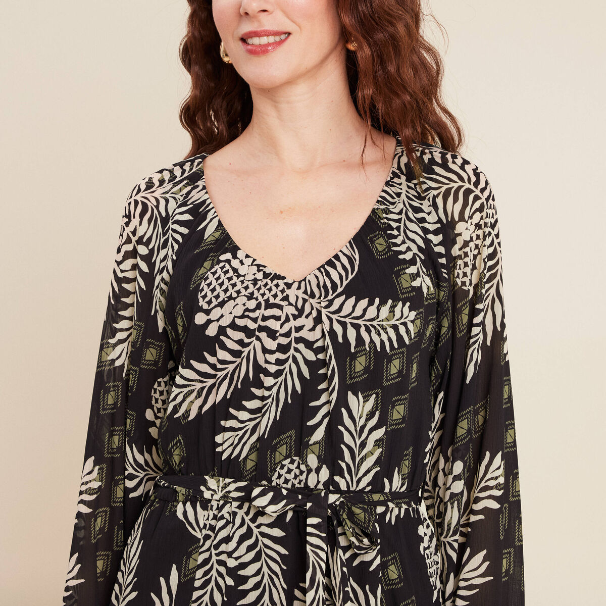 Robe évasée manches 3/4 noir femme
