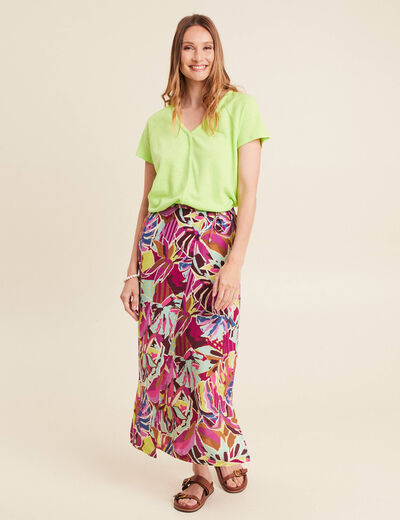 T-shirt tresse manches courtes vert anis femme