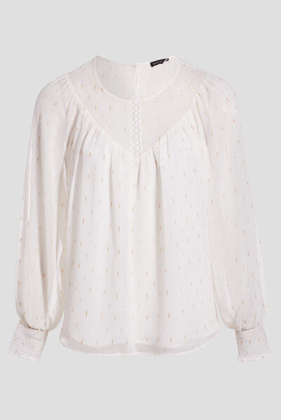 Blouse manches longues ecru femme