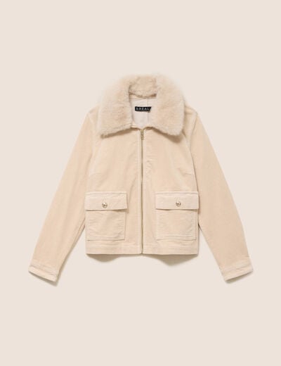 Blouson droit velours manches longues sable femme