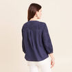 Blouse col tunisien manches 3/4 bleu marine femme
