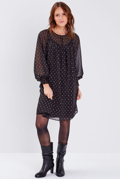 Robe droite fluide noir femme