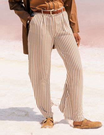 Pantalon large taille haute blanc femme