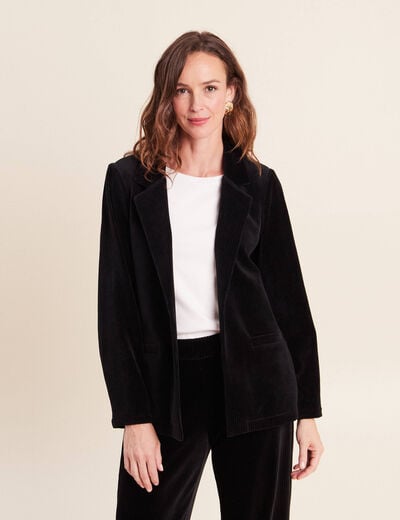 Blazer col tailleur doubl&eacute; noir femme